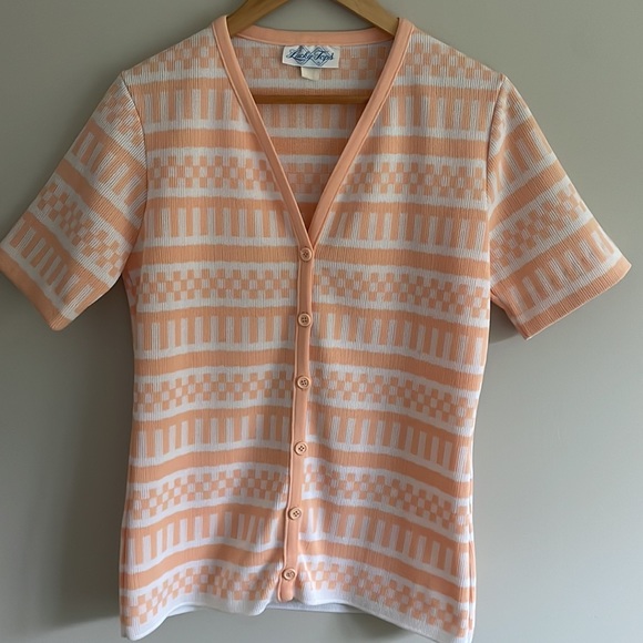 Vintage Atomic Retro Print Pastel Button Front Blouse - Picture 10 of 10